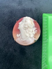 Retro Brooch Cameo Round Left Facing Three Dimensional Set In Non Precious Metal