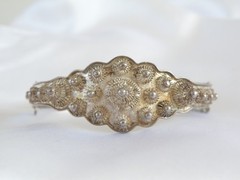 Antique Zeeland Button Sterling Silver Import Filigree Bracelet 7″