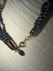 Vintage Seed Bead Choker Parklane Faux Pearl White Blue Grey Gold Multi Strand
