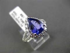 ESTATE 4.46CT DIAMOND & TANZANITE 18KT WHITE GOLD 3D PEAR HALO ENGAGEMENT RING