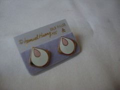 VINTAGE SAMUEL HUANG DESIGNER CLOISONNE RETRO MOD PINK & WHITE STUD EARRINGS