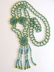VINTAGE GLASS BEADED ART NOUVEAU ART DECO FLAPPER NECKLACE GYPSY CARAVAN ROSETTE