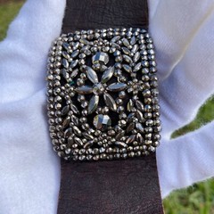 Antique Cut Steel Artisan Redesigned Shoe Buckle Clip On Thick Leather Bracelet