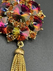 Vintage Edlee Watermelon Rivoli Gold Tone Dangle Pendant