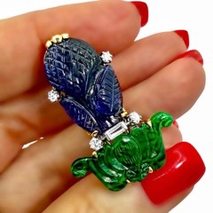 Wedderien Art-Deco Period Platinum Gold Diamond Sapphire and Jade Foliate Brooch