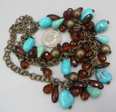 Beaded Y-Drop Choker Necklace Howlite Faux Turquoise Teardrop Briolettes Brass