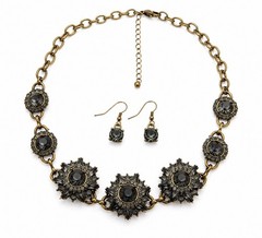 Vintage Smoky Gray Rhinestone Starburst Statement Necklace & Earrings Set