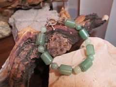 Vintage 925 Sterling Silver Green Stone Beaded Toggle Clasp Bracelet 30g