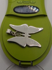 925 Sterling Silver Butterfly Pendant. Shell Inlay. 10.7 Grams. 30mm Wide x 45mm