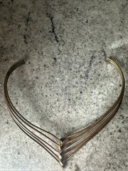 Vintage Mid Century Modern Sterling Silver & Mixed Metal Necklace Brass Copper