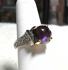 UNIQUE 14K TT GOLD 2+ CT AMETHYST 1.00 CTW DIAMOND RING 6 Grams FEB BIRTHSTONE