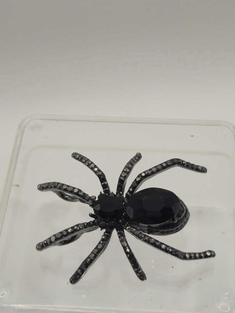 Black Rhinestone Spider Brooch Unbranded