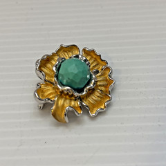 Ross-Simons Sterling 925 Silver Flower Pendant Brooch Turquoise Glass Gold Wash
