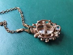 Vintage Jewelry, Green Stones and Chain Pendant, Antique Jewelry, Made in USSR