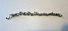 Vintage Trifari Clear Rhinestone & Silver Toned Metal Bracelet, floral leaf, 7″