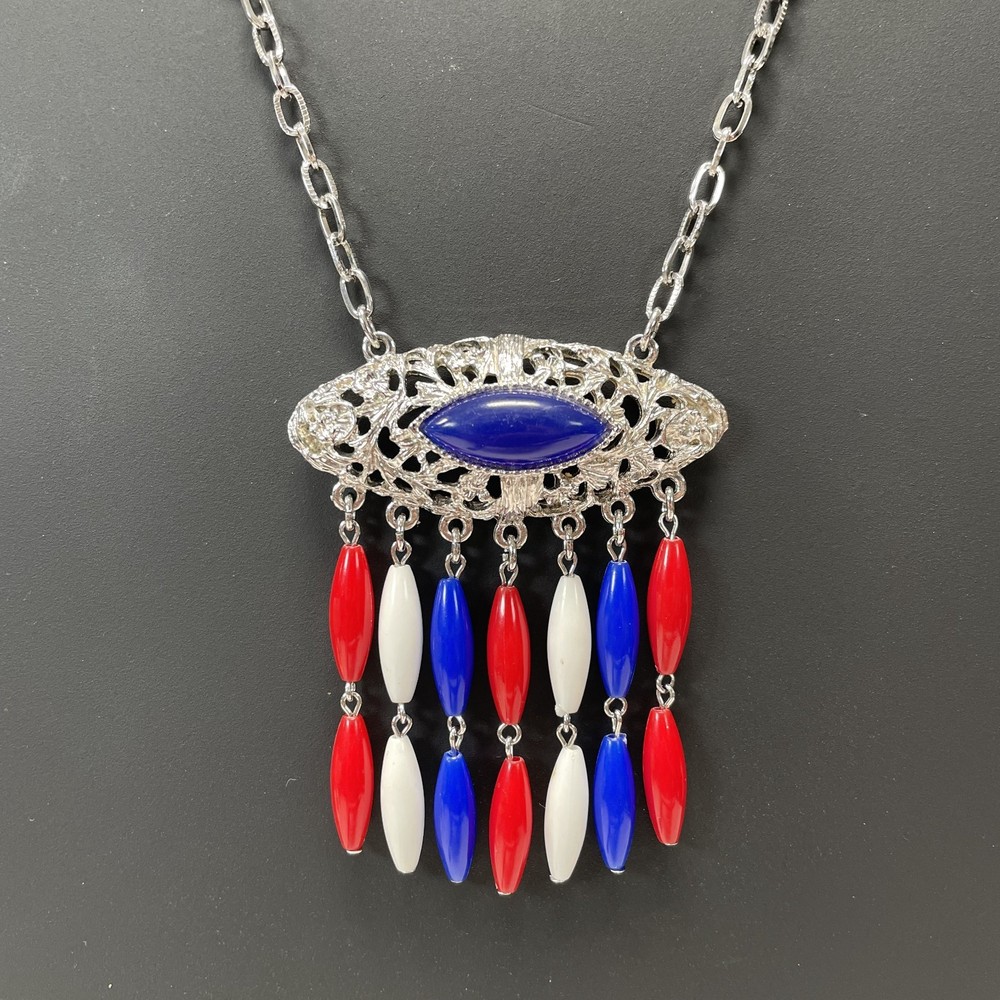 4th of JULY Perfect Gift Rare CAROLINE EMMONS Art Deco NEW Silver Tone Necklace