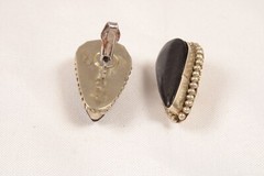 Vintage Sterling MCM Onyx Teardrop Clip On Earrings 1.5 Inches Long