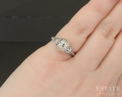 Antique 14k White Gold OEC Natural .28ct Diamond Filigree Solitaire Ring p19370