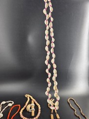 Vintage BOHO Jewelry & Hair Accessory, Lot Of 9 Wood Metal Shells Beads Leather