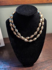 Gold Metallic Chain Necklace Strung Oval Faceted Beads Long Or Double 24″ Vntg