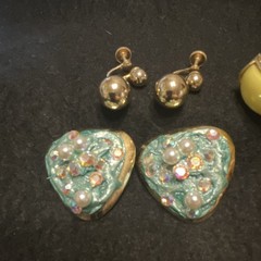 Vintage Multicolor Mixed Earrings Lot 6 Pcs Clip-On & Screwback Rhinestone