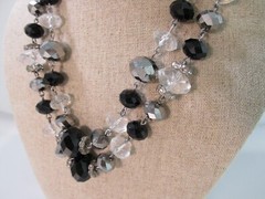 Crown Trifari Faceted Beads Necklace Blk Crystal Clear Rhinestone Double Strand