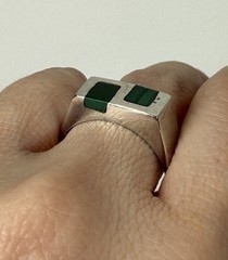 Sterling Silver Malachite Inlay Ring Vintage Men’s Sz 9.75 Mexico