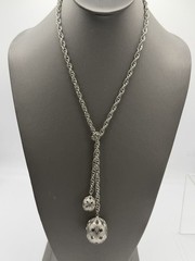 Vintage Silver tone Filigree Lariat Necklace 27.5” Length Adjustable Bobble Ends