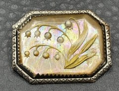 VTG Art Nouveau Deco Lily of the Valley In Glass Silver Tone Brooch Pin C Clasp