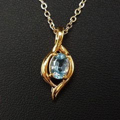 Vintage 1980s Blue Topaz Gemstone Pendant Necklace Signed JC