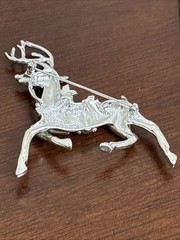 Danecraft vintage silver gold two tone large reindeer animal figural pin brooch