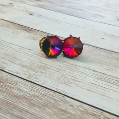 Vintage Clip On Earrings – Rainbow Tone Gem 0.5″ – Clip Repair Needed