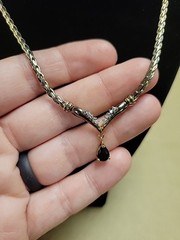 Elegant Vintage GP Sterling Silver Green Stone Chevron Style Studded Necklace