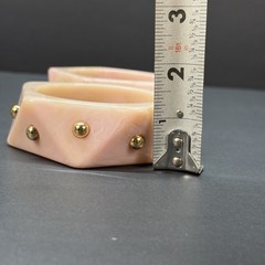 2 Chunky Retro Geometric Hexagon Soft Pink Gold Studed Marbled Bangle Bracelets