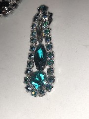 VTG CHRISTINA COLLECTION NECKLACE/EARRING SET TEAL/BLUE/CLEAR/SMOKEY RHINESTONES