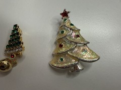 Vintage Christmas Brooch Pin Lot of 6 Rhinestone Christmas Tree AAI and More