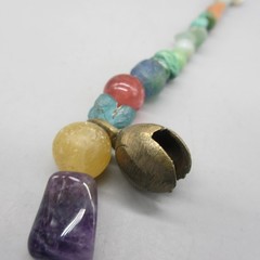 Vintage Stone Necklace Beaded 2 Bells Multicolor 24 Inch