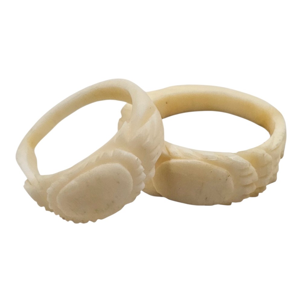 Vintage Carved Ring Lot 2 Oval Cabochon Feather Folk Art Size 10 12