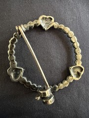 Sterling Silver 925 Marcasite Hearts Circle Brooch Pin Circle Of Love 1 1/8 Inch