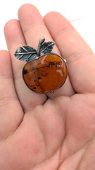 Vintage Amber Apple Brooch Sterling Silver Teacher Gift Baltic