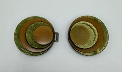 Vtg Art Deco Double Dress Clip Hinged Sweater Clasp Layered Tan Green Gold ’30s