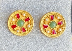 VINTAGE MMA Metropolitan Museum Of Art Blue Bead Red Enamel Earrings Gold Tone