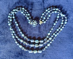 Vintage Japanese Aqua Blue Pearl Necklace (Faux ) Multi Strand Statement Jewelry