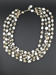 Vintage W Germany Milk Glass Faux Pearl Multi Strand Statement Necklace 90g…