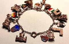 European Travel Silver Charm Bracelet & 17 Charms, 925 to 800 Silver, Some Rare