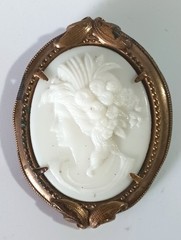 Vintage (Antique?) White Porcelain? Cameo Portrait Brooch in Brass? Frame