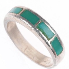 sz6 vintage Zuni sterling silver flush channel inlay turquoise size 6 ring