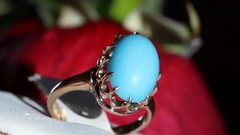 10k rose gold size 3 ring 2.50ct turquoise solitaire 1890’s antique 2.71gr N3188