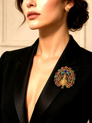 Vintage Peacock Brooch 14kt Gold with Gemstones