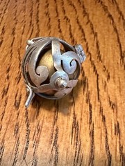 Vintage Brass Harmony Ball Swirled Silver Cage Angel Chime Blue Stone Pendant